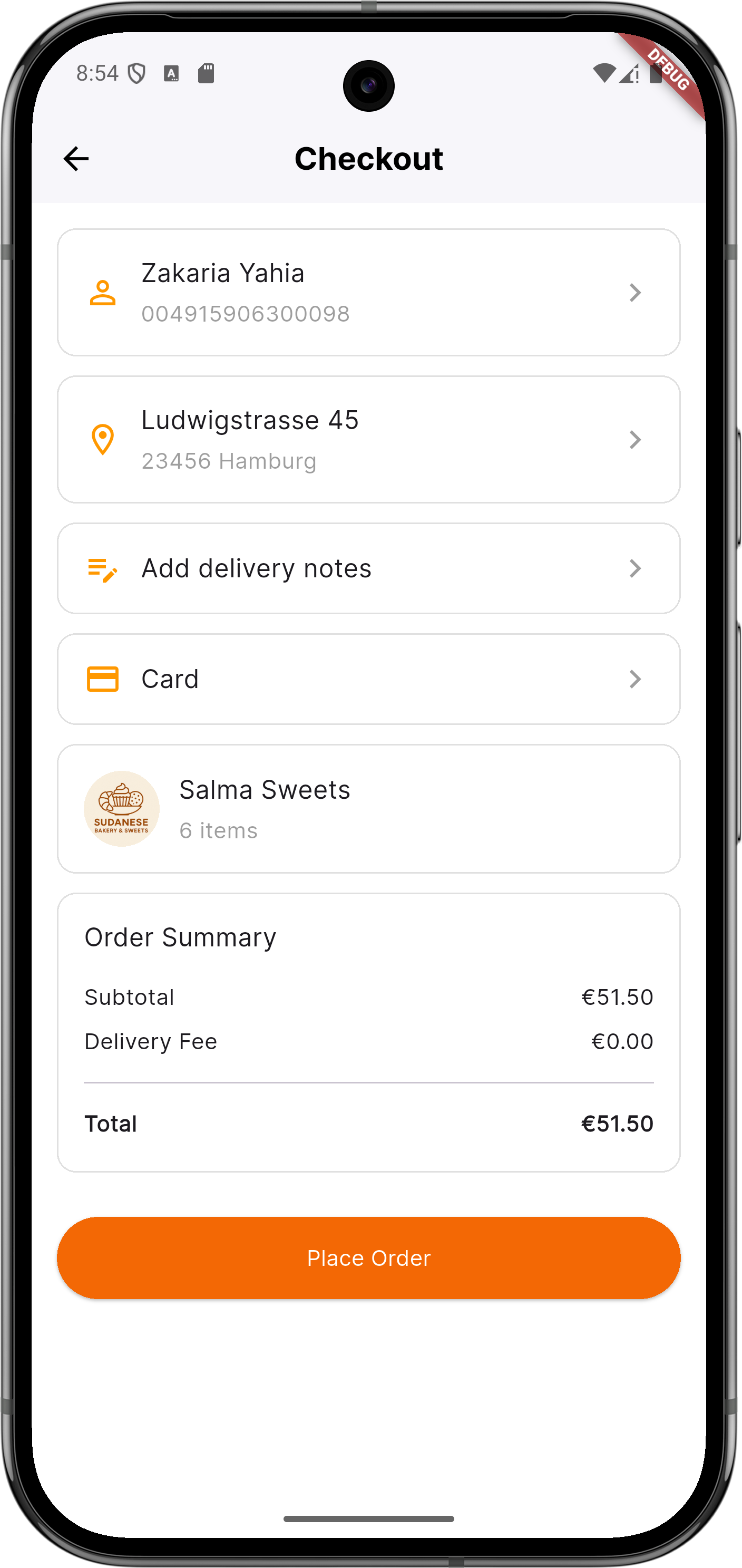 Previous Orders Screen